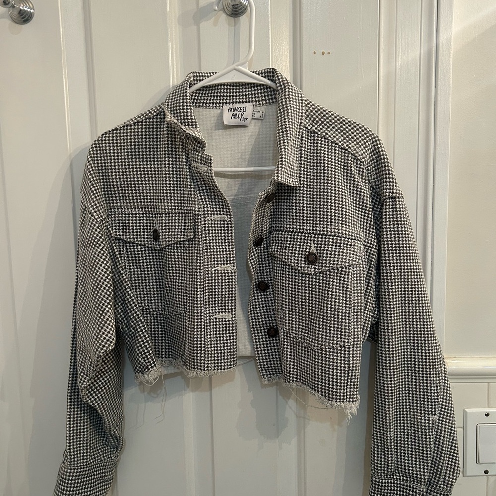 Princess Polly Black and White Cropped Jean Jacket